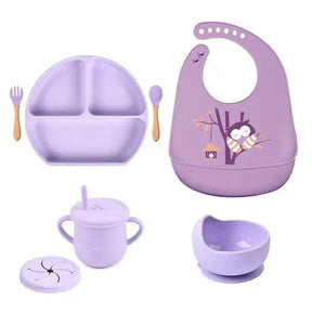 4/6/8 Pcs Baby Soft Silicone Bib Cartoon Printed Bibs Sucker Bowl - Get Me Products