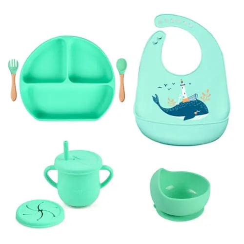 4/6/8 Pcs Baby Soft Silicone Bib Cartoon Printed Bibs Sucker Bowl - Get Me Products