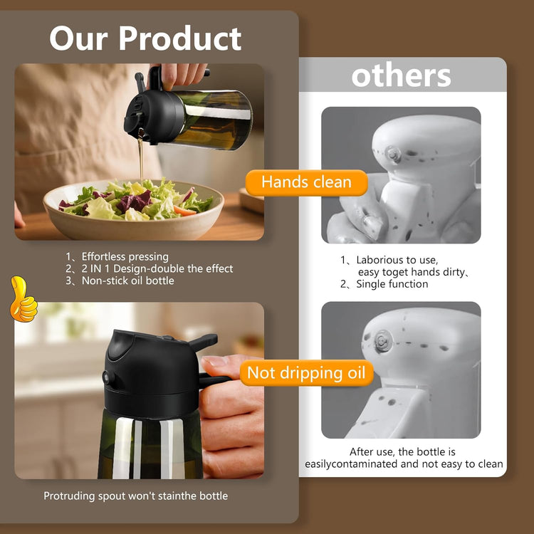 Olive Oil Dispenser and Sprayer, 16Oz/470Ml Glass Light-Proof Pour Bottle, Kitchen Gadgets Accessories for Air Fryer, Cooking, Salad, and BBQ