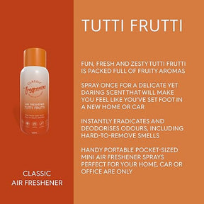 Classic Fragrances 4 Pack Tutti Frutti - Fun, Fresh, Zesty & Fruity Aroma Air Freshener Spray - For Home & Vehicles – Long Lasting Smell, Portable Spray Can – Deodorise & Neutralise Odours – 125ml