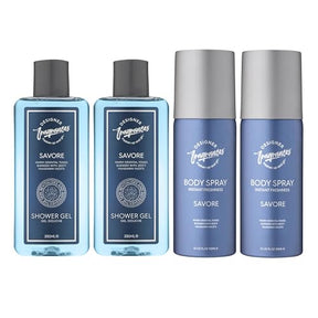 Designer Fragrances Lite Blu Men's Bundle - Each Package Includes 2 x 150ml Body Spray Deodorant Cans - 2 x 250ml Shower Gels - For Instant Freshness - Long Lasting Smell - Great Male Gift Sets