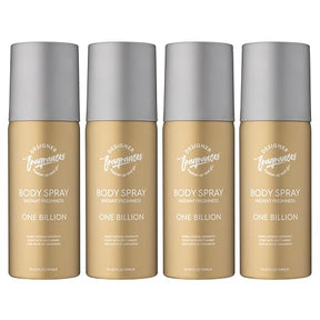 Designer Fragrances 4 Pack One Billion Men's Body Spray Deodorant Cans - For Instant Freshness on The Go - Long Lasting Smell - Great Male Gift Sets - 150ml