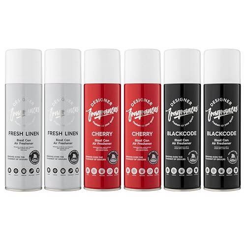 Designer Fragrances 6 Pack Favourites Bundle - Luxury Air Freshener Blast Cans - For Home & Vehicles – Natural Oils, Lasting Smell, Dry Mist Quick Release Spray – Deodorise & Neutralise Odours – 300ml