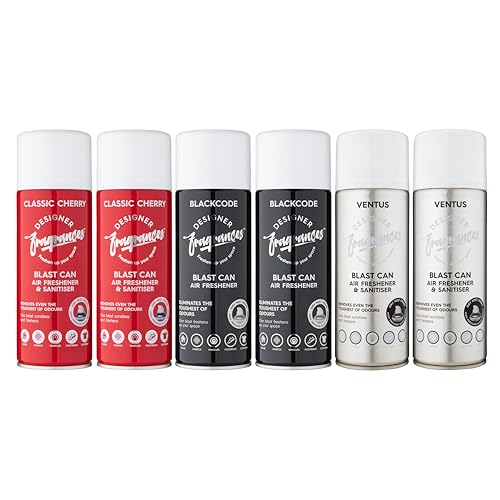 Designer Fragrances 6 Pack Favourites Bundle - Luxury Air Freshener Blast Cans - For Home & Vehicles – Natural Oils, Lasting Smell, Dry Mist Quick Release Spray – Deodorise & Neutralise Odours – 300ml