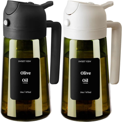 Olive Oil Dispenser and Sprayer, 16Oz/470Ml Glass Light-Proof Pour Bottle, Kitchen Gadgets Accessories for Air Fryer, Cooking, Salad, and BBQ