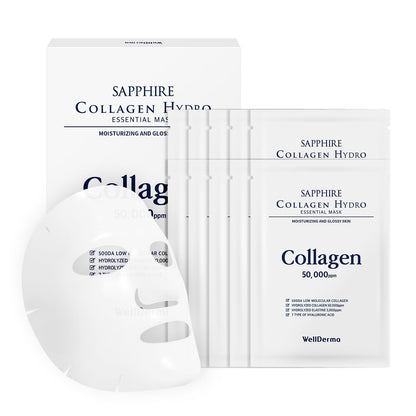 Sapphire Collagen Hydro Essential Mask, 10 Sheets – Moisturizing & Soothing Sheet Mask with Collagen & Ceramide, 1.01 Fl.Oz (30Ml) X 10Ea