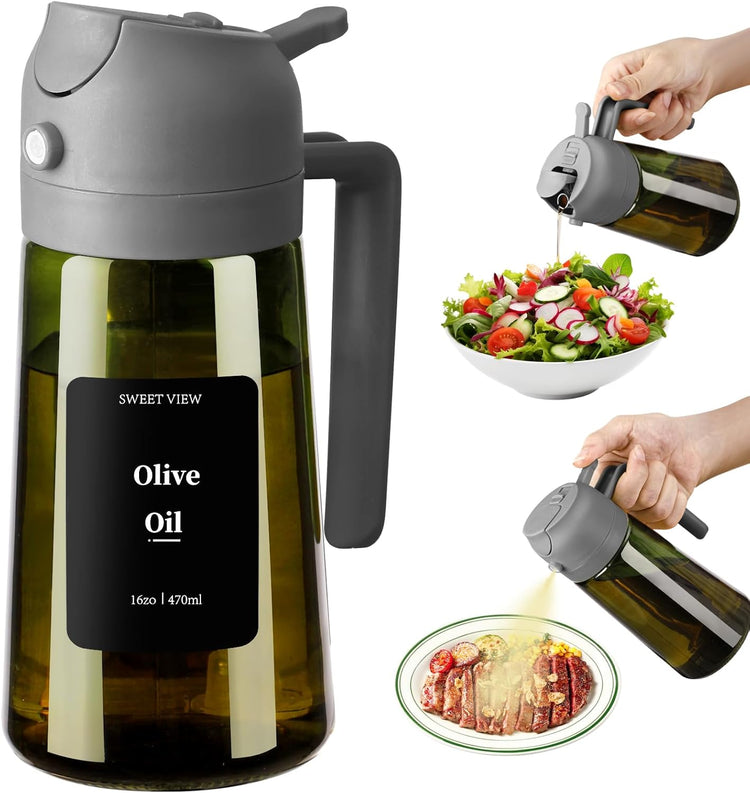 Olive Oil Dispenser and Sprayer, 16Oz/470Ml Glass Light-Proof Pour Bottle, Kitchen Gadgets Accessories for Air Fryer, Cooking, Salad, and BBQ