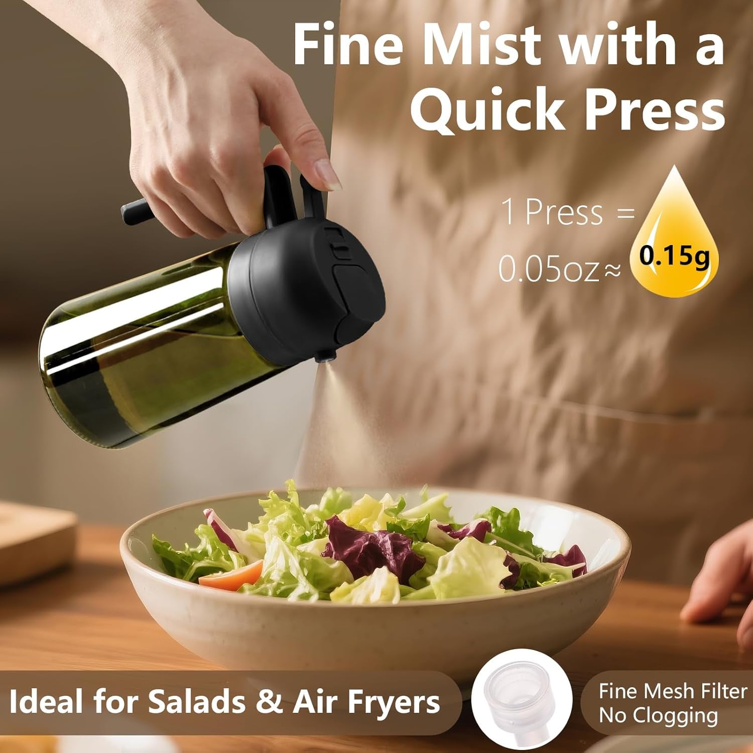 Olive Oil Dispenser and Sprayer, 16Oz/470Ml Glass Light-Proof Pour Bottle, Kitchen Gadgets Accessories for Air Fryer, Cooking, Salad, and BBQ