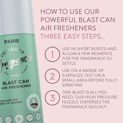 Designer Fragrances Fleur Blast Can – Air Freshener & Sanitiser, Use in the Car, At Home, On Furniture, On Shoes – Dry Mist Quick Release Spray – Spray Once to Deodorize & Neutralise Smells – 400ml