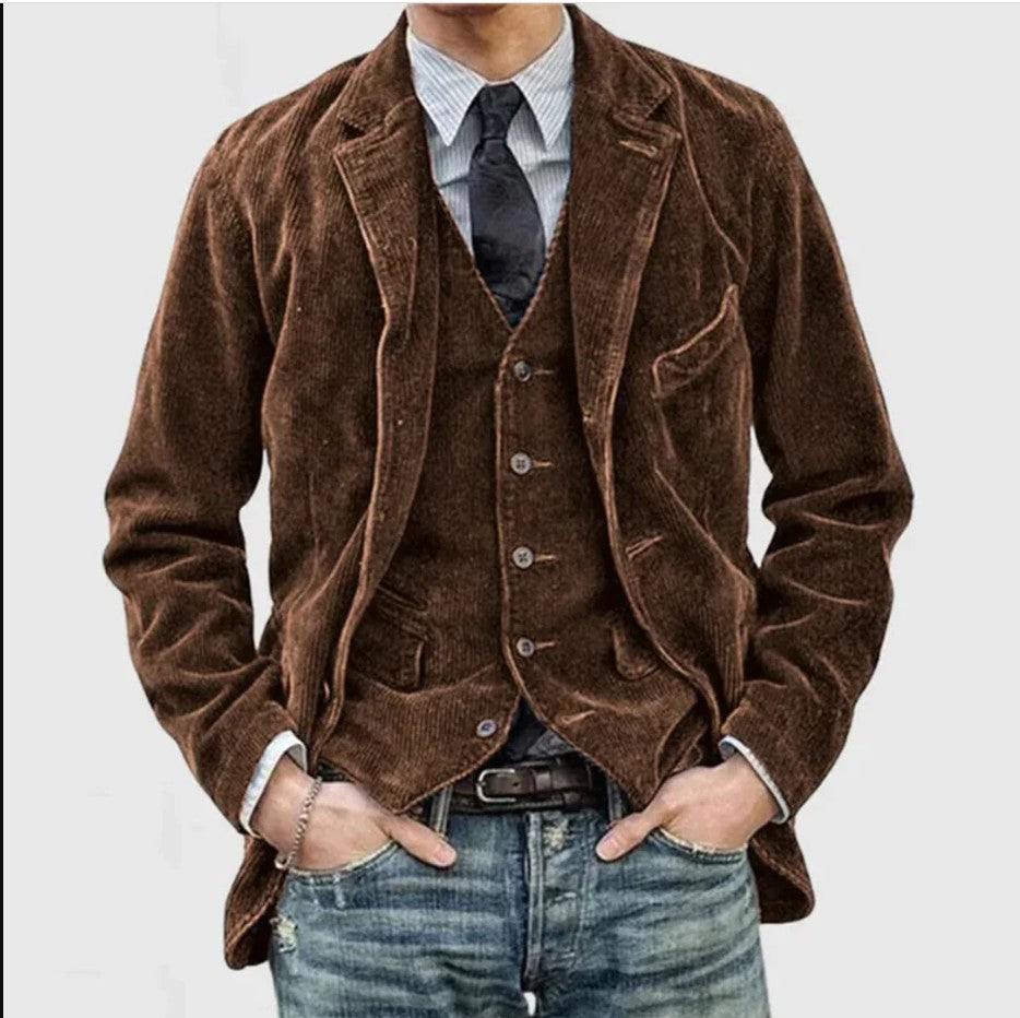 Corduroy Jacket Winter Solid Color Casual Blazer Fashion Warm Men Coat - Get Me Products