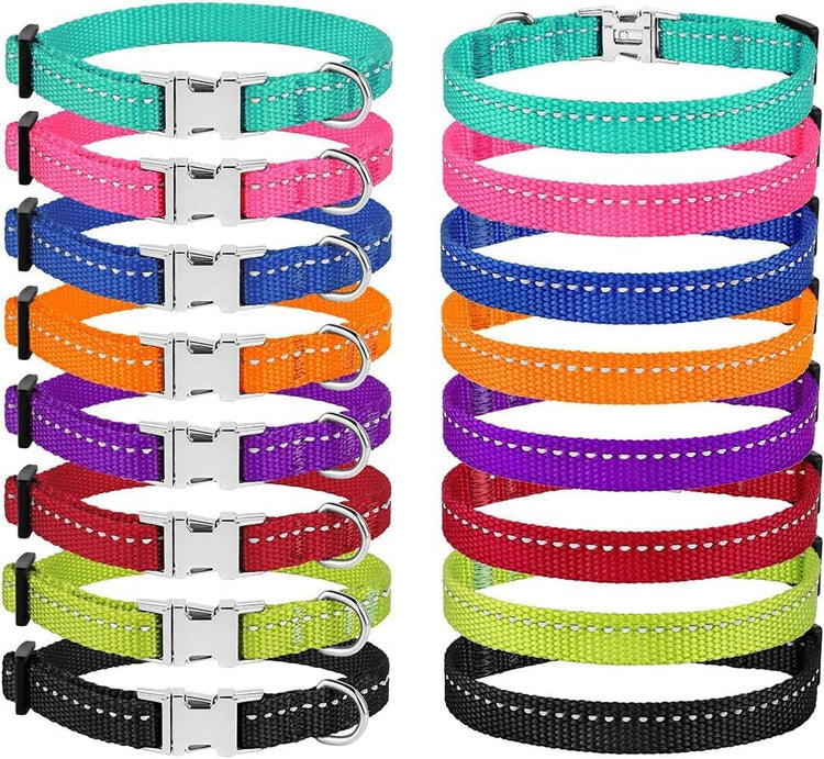 Reflective Dog Collar for a Small, Medium, Large Dog or Puppy with a Quick Release Buckle - Boy and Girl - Nylon Suitable for Swimming (7-11 Inch, Black)