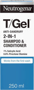 T/Gel 2 in 1 Anti-Dandruff Shampoo and Conditioner (1X 250Ml), Shampoo and Conditioner to Help Fight Dandruff from First Wash, Haircare for Soft, Shiny Healthy-Looking Hair and Scalp