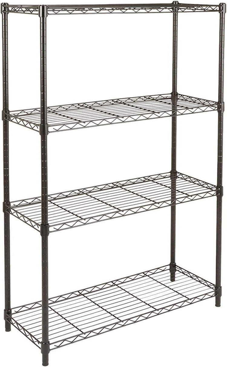 4-Shelf Storage Unit with Height Adjustable Shelves and Levelling Feet, 640 Kg Max Weight, Black, 35.6 Cm D X 91.4 Cm W X 137.1 Cm H