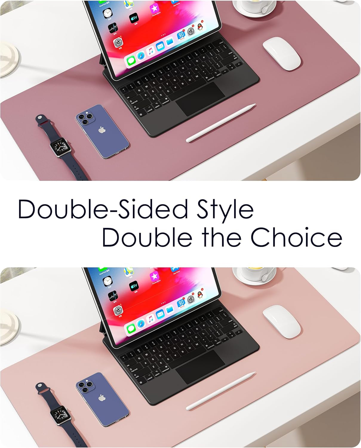 Leather Desk Pad Protector, Waterproof Mouse Pad, PU Desk Mat, Office Desk Cover, Desk Writing Mat for Office/Home/Work/Cubicle (Purple/Pink) 23.6X13.7In