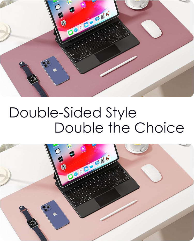 Leather Desk Pad Protector, Waterproof Mouse Pad, PU Desk Mat, Office Desk Cover, Desk Writing Mat for Office/Home/Work/Cubicle (Purple/Pink) 23.6X13.7In