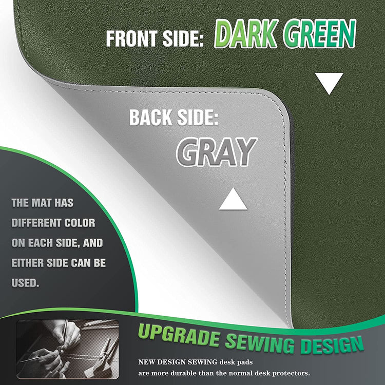 Desk Mat, Blotter, Dual-Sided Office Desk Pad, Waterproof Desk Mat for Desktop, Desk Blotters, PVC Leather Pad Protector (Dark Green, 31.5" X 15.7")