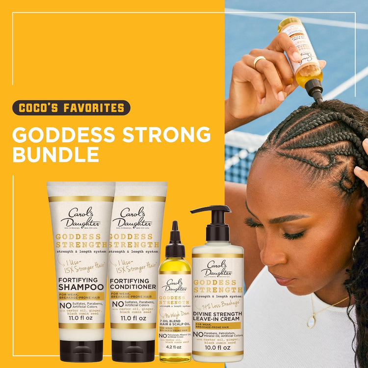 Goddess Strength Sulfate Free Shampoo, Hair Conditioner, Leave in Conditioner & Hair Treatment Oil Made with Castor Oil (4 Products)