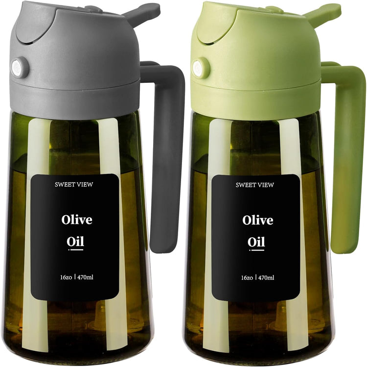 Olive Oil Dispenser and Sprayer, 16Oz/470Ml Glass Light-Proof Pour Bottle, Kitchen Gadgets Accessories for Air Fryer, Cooking, Salad, and BBQ