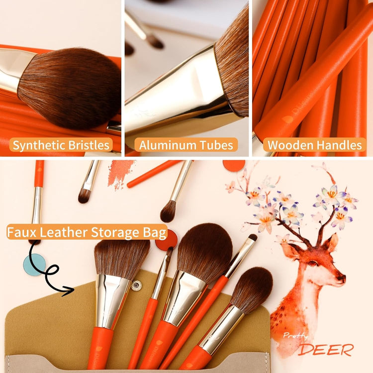 9-Piece Deer Series Makeup Brush Set with Bag - Perfect for Foundation, Blending, Blush, and Eyeshadow!