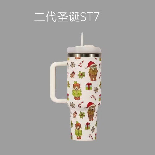 The second generation 5D Christmas thermos mug portable stainless steel thermos mug car mug with handle and large capacity car thermos mug - Get Me Products