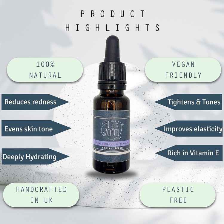 Revitalize Your Skin with 100% Natural Frankincense & Bergamot Facial Serum - Vegan, Moisturizing, Anti-Aging Formula for Men & Women, 20ml