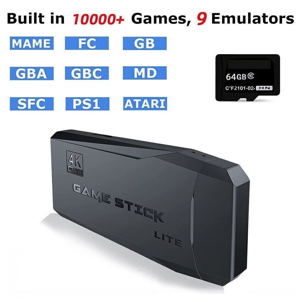 4K HDMI Retro Game Stick Console Plug Play 20000- Games 2 Wireless Controllers - Get Me Products