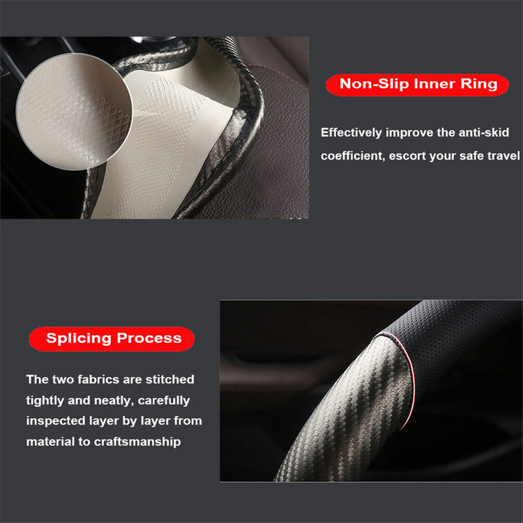 Carbon Fiber Perforated Leather Car Steering Wheel Cover 38cm Universal Interior - Get Me Products