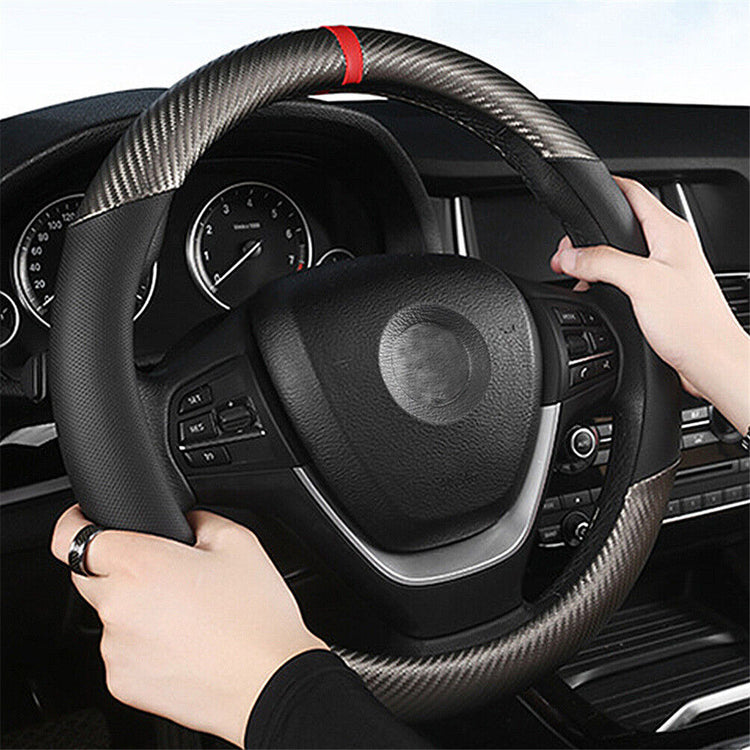 Carbon Fiber Perforated Leather Car Steering Wheel Cover 38cm Universal Interior - Get Me Products