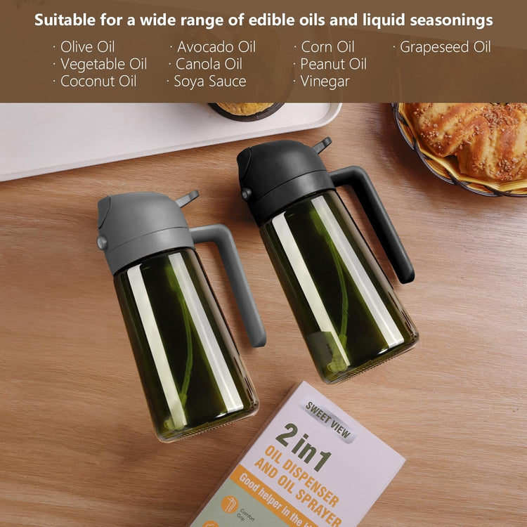 Olive Oil Dispenser and Sprayer, 16Oz/470Ml Glass Light-Proof Pour Bottle, Kitchen Gadgets Accessories for Air Fryer, Cooking, Salad, and BBQ