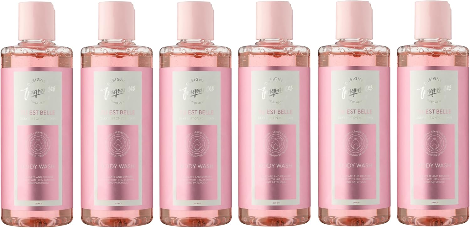 Designer Fragrances 6 Pack Tu Est Belle Bundle - Women's Feminine Body Wash Shower Gels Bottles - For Silky Soft, Beautifully Smelling Divine & Fresh Skin, Revitalizing, Hydrating - 250ml