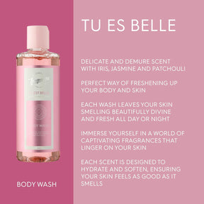 Designer Fragrances 6 Pack Tu Est Belle Bundle - Women's Feminine Body Wash Shower Gels Bottles - For Silky Soft, Beautifully Smelling Divine & Fresh Skin, Revitalizing, Hydrating - 250ml