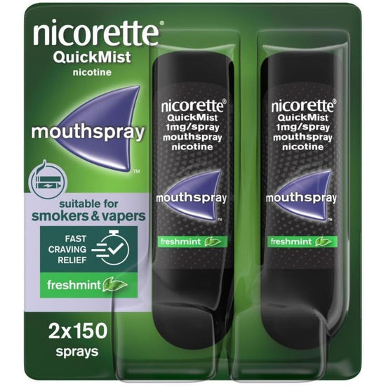Nicorette QuickMist Mouthspray, Freshmint (2 x 150 Sprays) Smoking or Vaping Cessation Aid, designed to start reducing cravings in 30 seconds (Quit Smoking or Quit Vaping Aid)