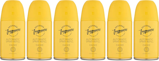 Designer Fragrances 6 Pack Daisee Automatic Room Spray Universal Refill Air Freshener Cans - For Home & Vehicles – Upto 70 Days of Luxury Lasting Smell - Deodorise & Neutralise Odours – 250ml - Get Me Products