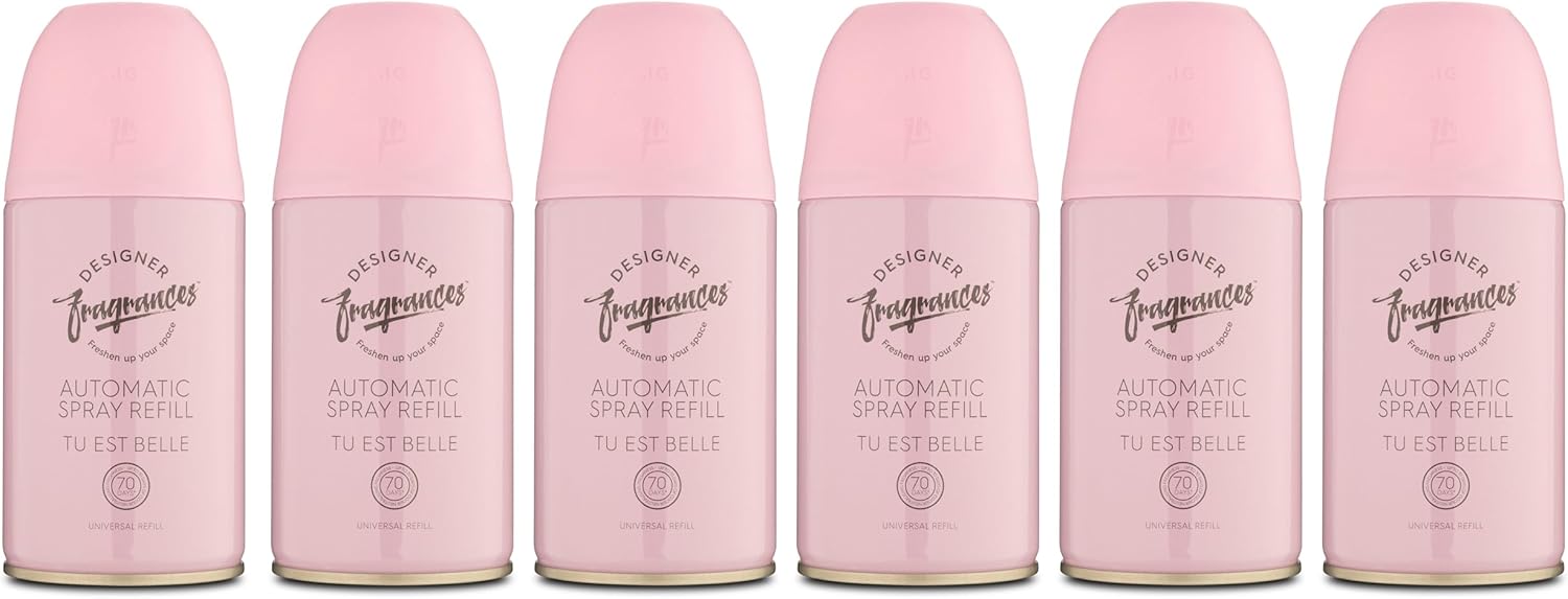 Designer Fragrances 6 Pack Daisee Automatic Room Spray Universal Refill Air Freshener Cans - For Home & Vehicles – Upto 70 Days of Luxury Lasting Smell - Deodorise & Neutralise Odours – 250ml