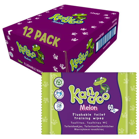 Kandoo Melon Flushable Moist Toilet Wipes, 12 x 60 Wipes ( Total 720 ), Biodegradable and Plastic Free, Wet Toilet Tissues for Toddlers, Melon Scented, Multipack