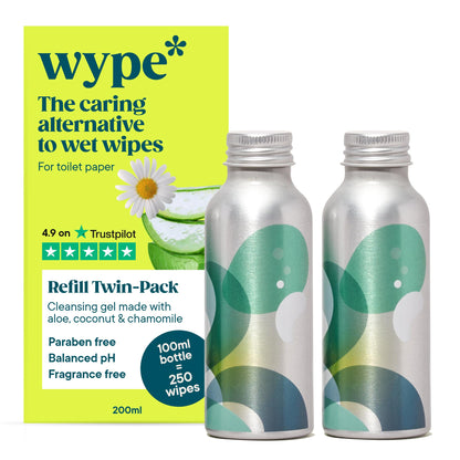 Wype | Refill | Toilet Roll Gel | Flushable Wet Wipe Alternative | Holiday Essentials | 2 x 100ml | 2 Pack