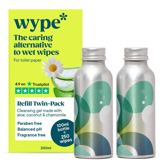 Wype | Refill | Toilet Roll Gel | Flushable Wet Wipe Alternative | Holiday Essentials | 2 x 100ml | 2 Pack