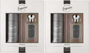 Designer Fragrances Ventus Male Twin Gift Set - Includes 2 x 150ml Body Spray Deodorant Cans, 2 x 50 ml Men’s Eau De Parfum Aftershave Sprays - For Instant Freshness on The Go - Long Lasting Smells