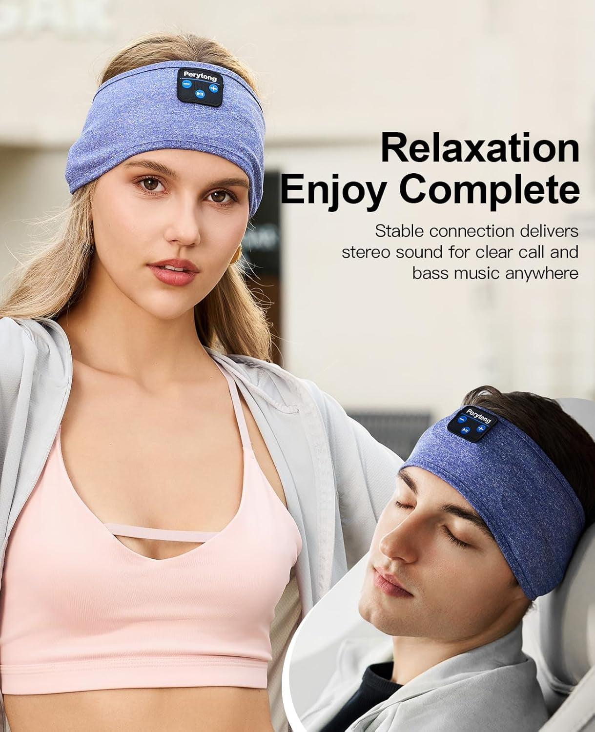 Sleep Headphones, Bluetooth Sports Headband Headphones with Ultra-Thin HD Stereo Speakers Perfect for Sleeping,Workout,Jogging,Yoga,Insomnia, Air Travel, Meditation for Unisex
