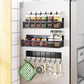 Magnetic Spice Rack for Refrigerator, 2 Pack Magnetic Shelf, Fridge Magnet Organizer with Moveable 4 Hooks, Magnet Fridge Shelf for Kitchen Organization and Storage (2 Pack)