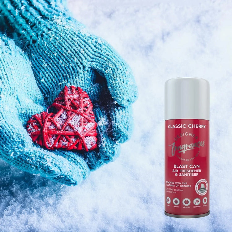 Designer Fragrances 4 Pack Classic Cherry Air Freshener Blast Cans - For Home & Vehicles – Natural Oils, Luxury Lasting Smell, Dry Mist Quick Release Spray – Deodorise & Neutralise Odours – 300ml - Get Me Products