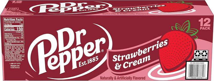 Dr Pepper Strawberries and Cream Soda, 12 fl oz cans, 12 Pack - Get Me Products