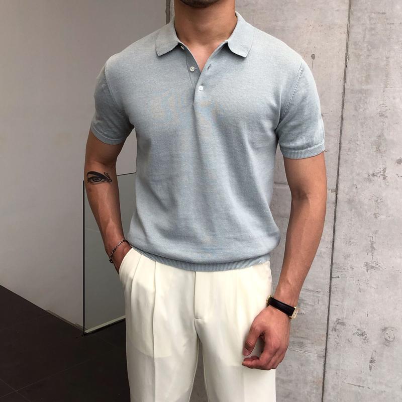 Knitted sweater Summer men's new thin men's slim fitting casual POLO shirt Korean version fashionable and simple T-shirt short sleeved trend - Get Me Products