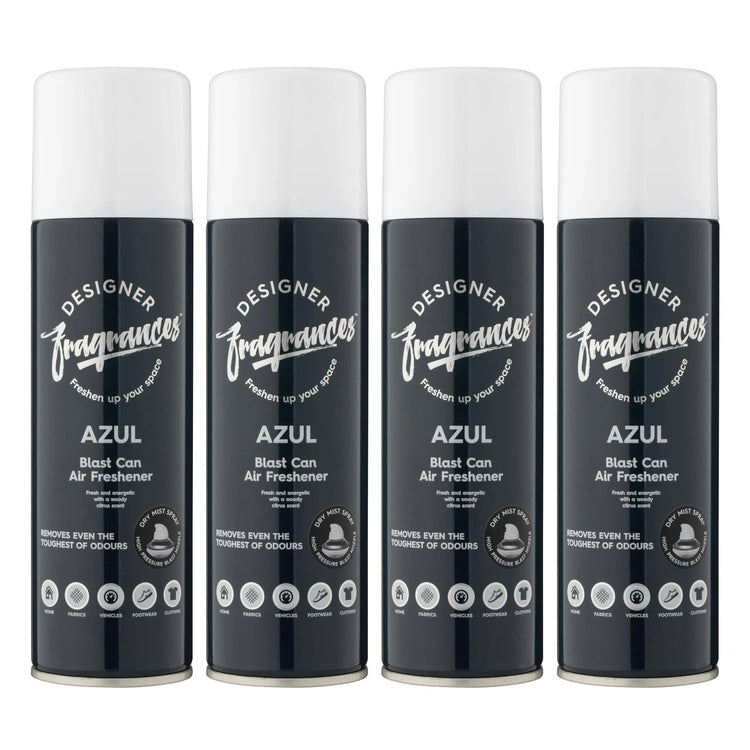 Designer Fragrances 4 Pack Classic Cherry Air Freshener Blast Cans - For Home & Vehicles – Natural Oils, Luxury Lasting Smell, Dry Mist Quick Release Spray – Deodorise & Neutralise Odours – 300ml - Get Me Products