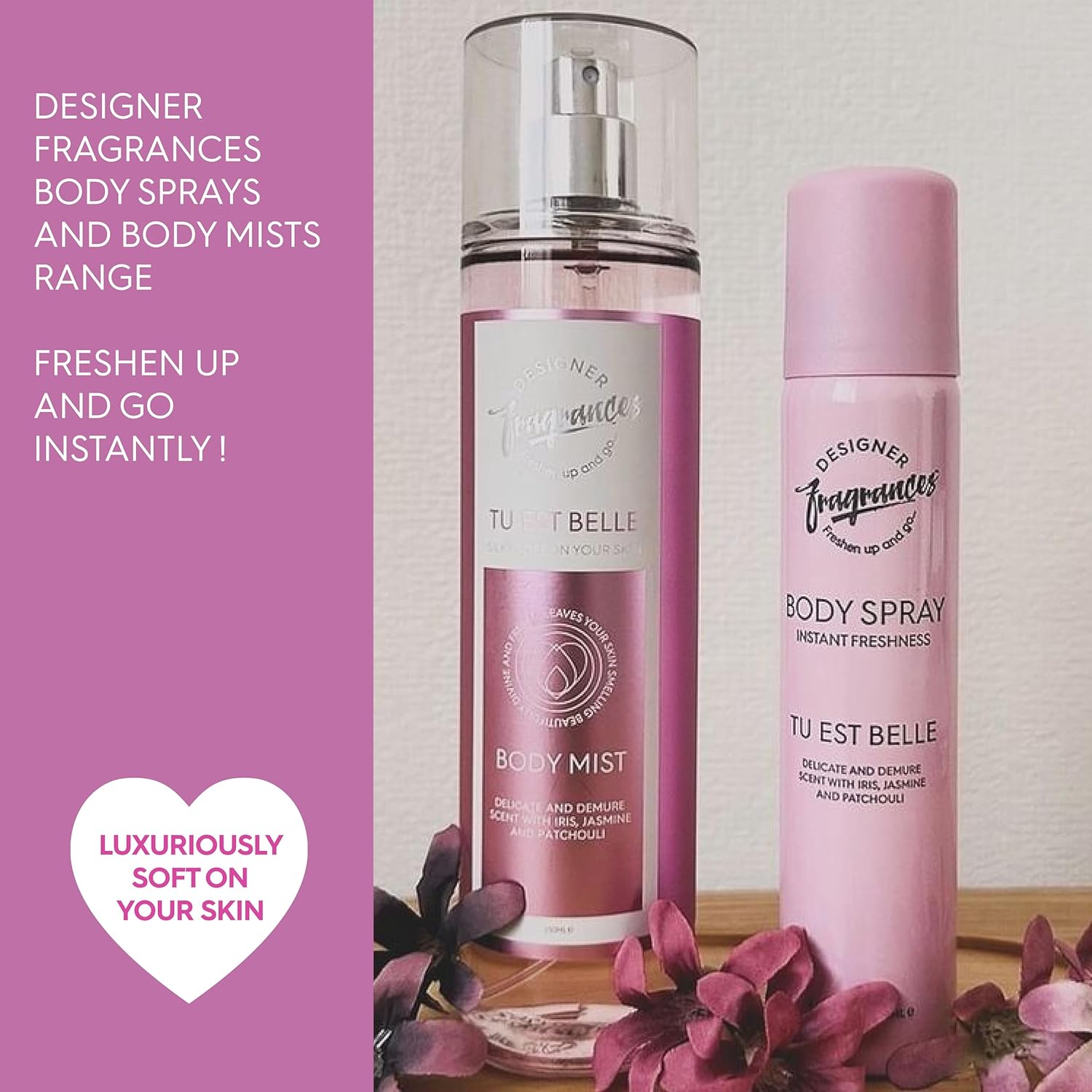 Designer Fragrances Women Body Mist Spray Bottles Tu Est Belle & 2 Moizelle - For Silky Soft, Beautifully Smelling Divine & Fresh Skin, Great Gifts - 250ml