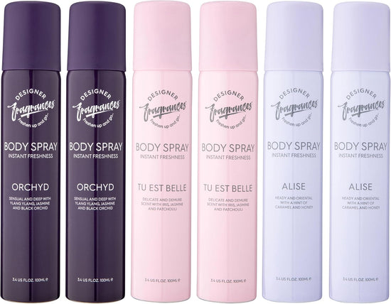 Designer Fragrances 6 Pack Assorted Aromas Bundle - Tu Est Belle, Orchyd, Alise - Women&