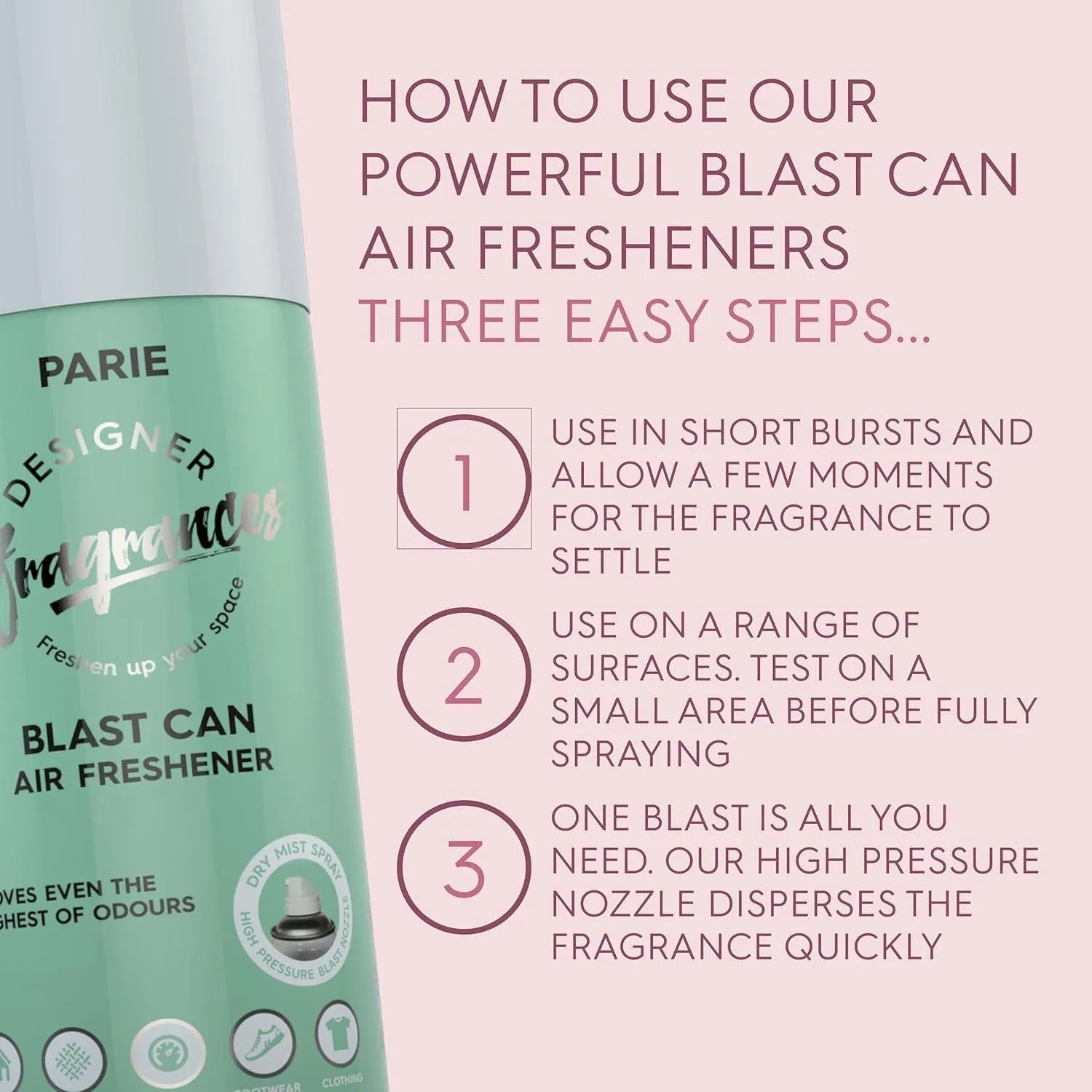 Designer Fragrances 4 Pack Classic Cherry Air Freshener Blast Cans - For Home & Vehicles – Natural Oils, Luxury Lasting Smell, Dry Mist Quick Release Spray – Deodorise & Neutralise Odours – 300ml - Get Me Products