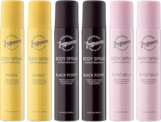Designer Fragrances 6 Pack Assorted Aromas Bundle - Tu Est Belle, Daisy, Black Poppy - Women&