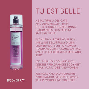 Designer Fragrances Women Body Mist Spray Bottles Tu Est Belle & 2 Moizelle - For Silky Soft, Beautifully Smelling Divine & Fresh Skin, Great Gifts - 250ml