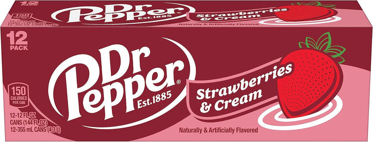 Dr Pepper Strawberries and Cream Soda, 12 fl oz cans, 12 Pack - Get Me Products